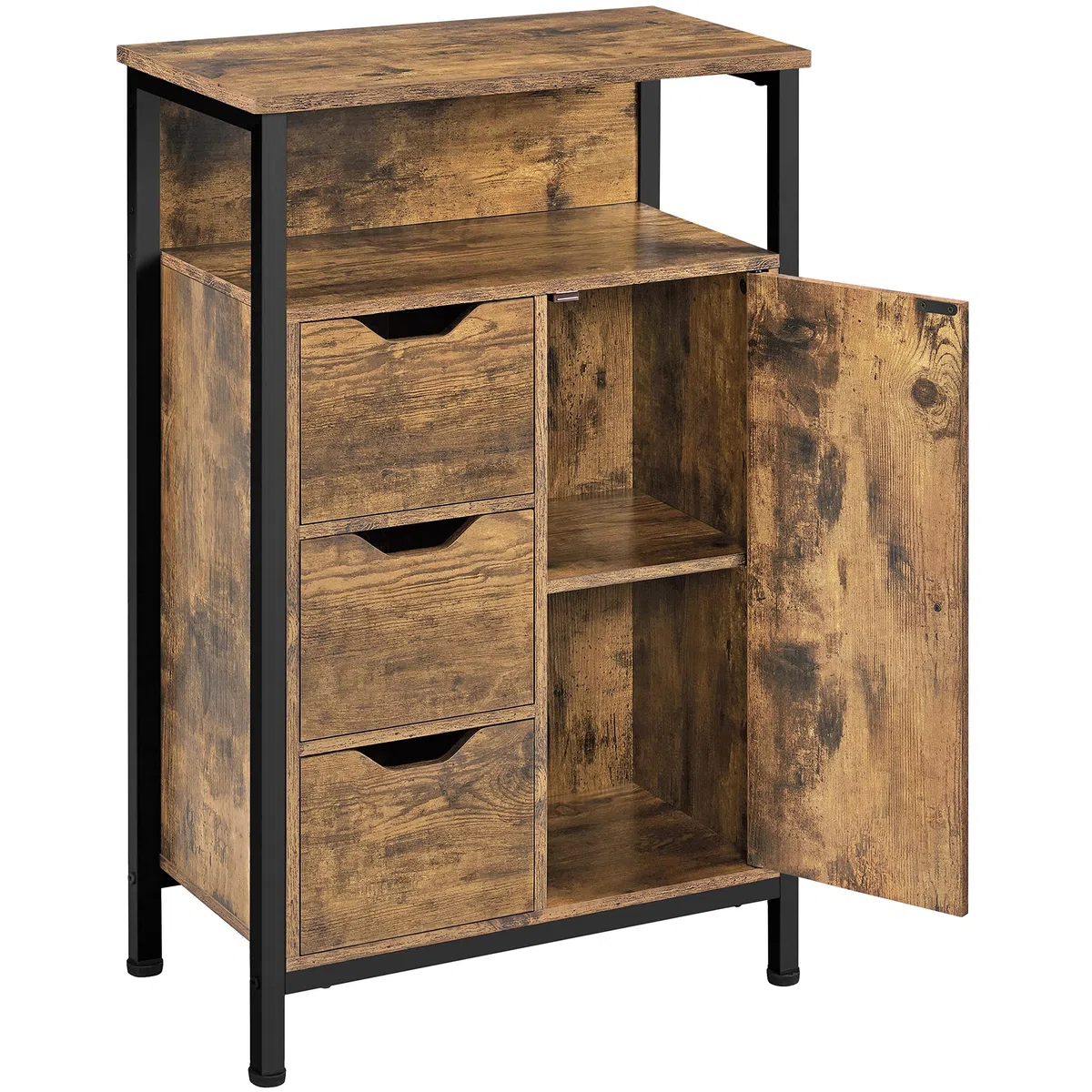 Yaheetech Mobile da Bagno Armadietto da Terra con Cassetto e Ripiano Regolabile Credenza Multiuso con Doppia Ante Organizzatore Portaoggetti, da Cucina Soggiorno Marrone Rustico
