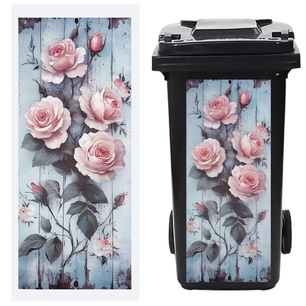 GORGECRAFT Adesivo per Pattumiera Rosa da 70x30.3cm Grande Impermeabile Autoadesivo Motivo Floreale per La Casa Il Giardino Il Frigorifero L'Esterno L'Interno Il Contenitore della Spazzatura