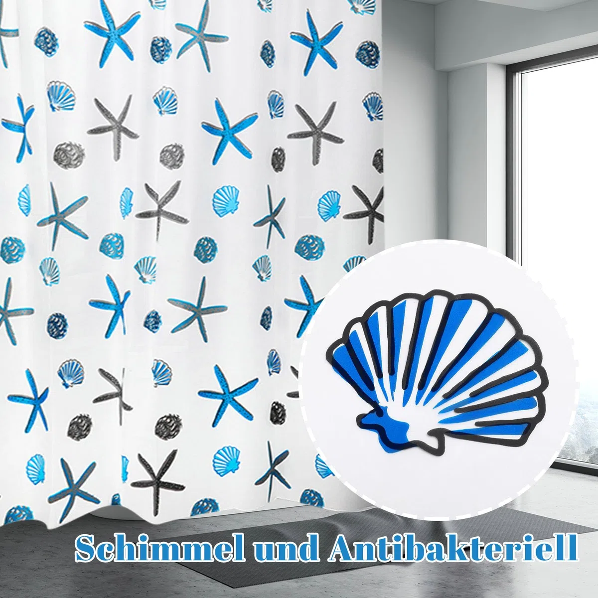 Tenda da doccia trasparente 100 x 200 cm per vasca da bagno, antimuffa, impermeabile, tenda da bagno in PEVA bianco blu con ganci
