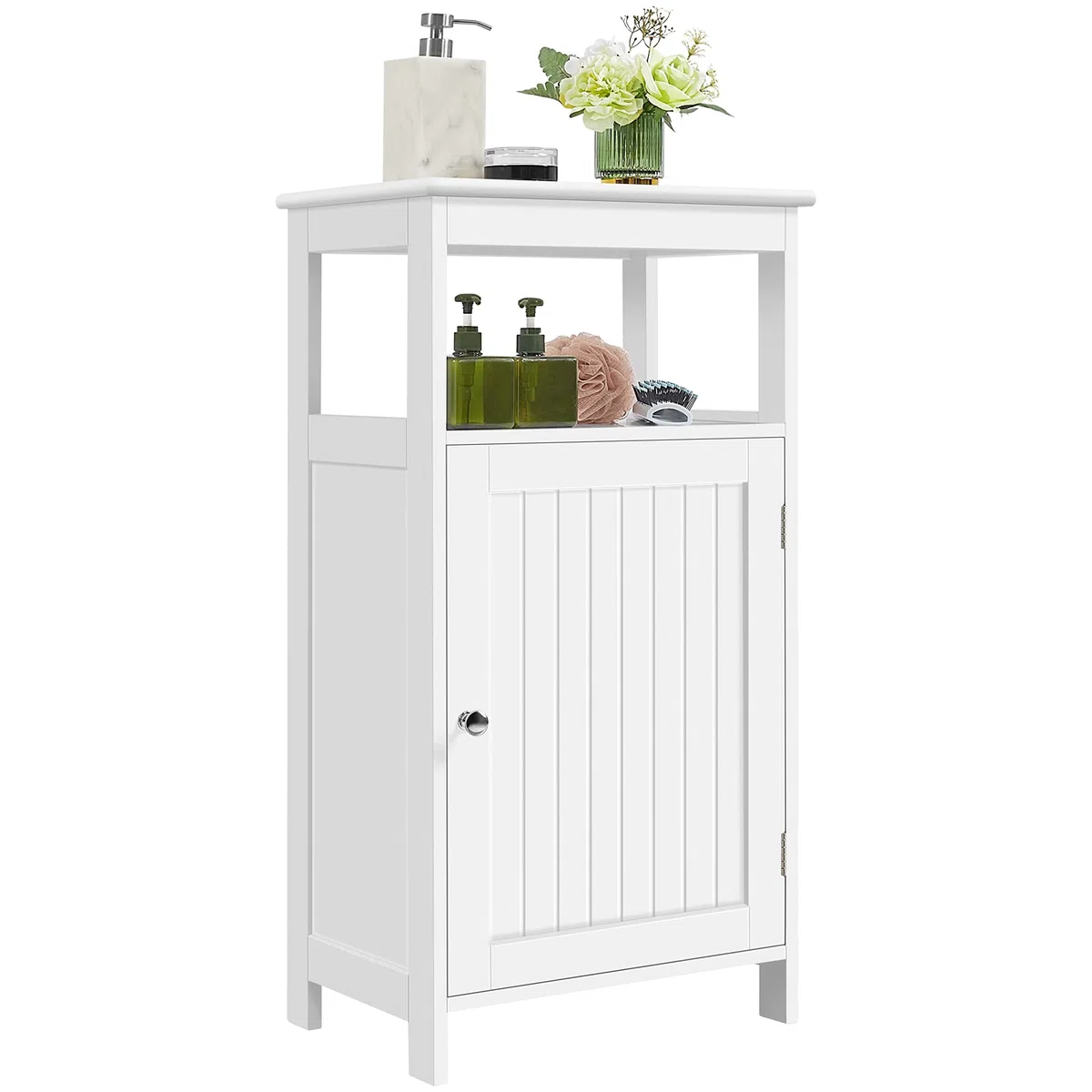 Yaheetech Mobile da Bagno Armadietto da Terra Autoportante Mobiletto in Legno con Ripiano Regolabile Armadio con Anta e Scomparto Multiuso Bianco 45 x 30 x 83,5 cm