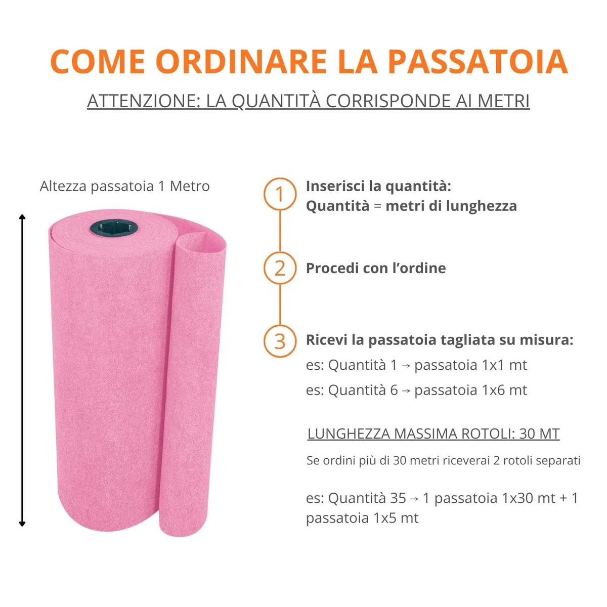 OLIVO.shop | PASSATOIA rosa tappeto nuziale matrimonio cerimonia eventi chiesa wedding, tappeto allestimenti per feste, tappeto passatoia per eventi su misura a metro H 1 mt ROPAS