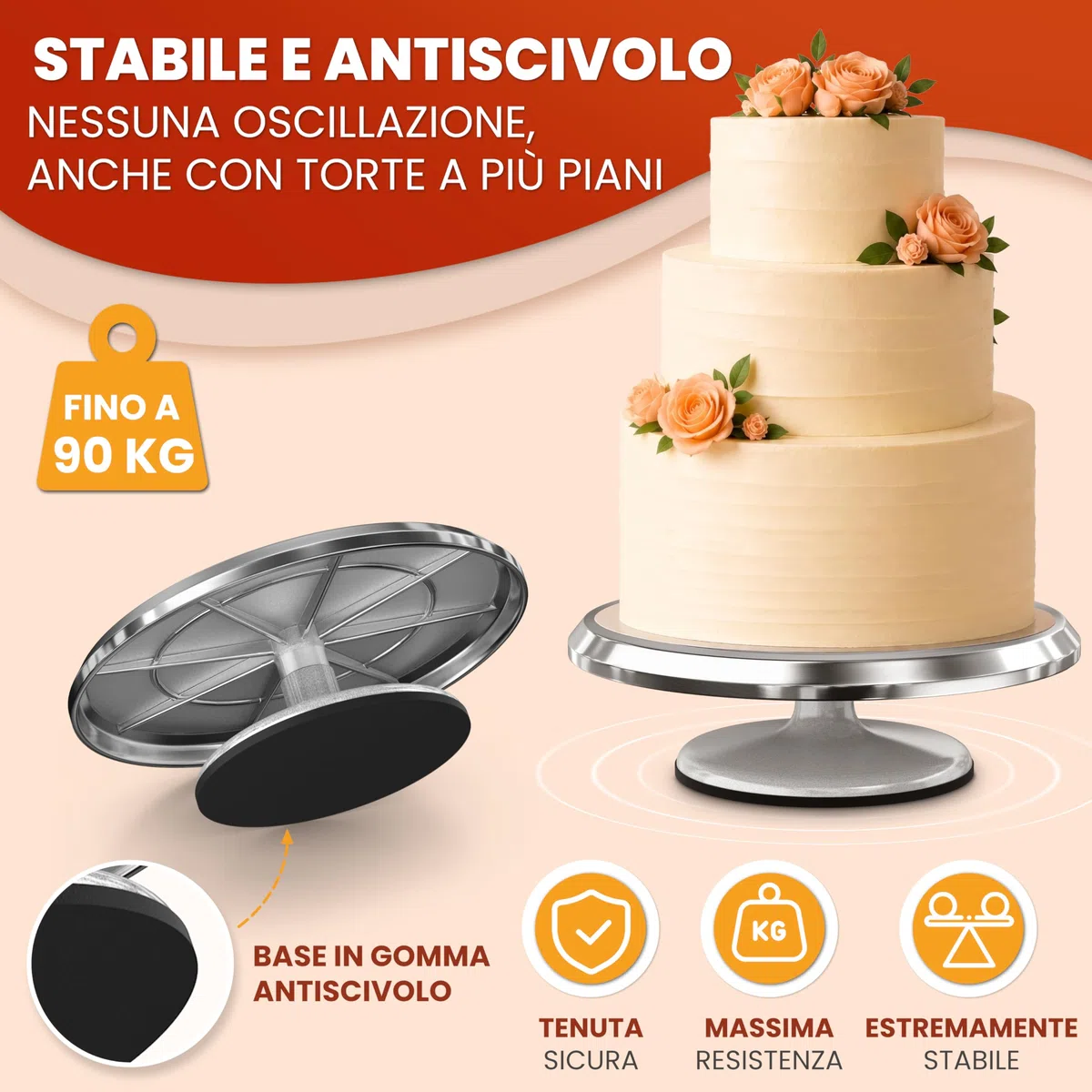 Piatto girevole per torte Set – Giratorta Professionale da 30 cm in alluminio con base antiscivolo incl. 2 palette angolari e 3 spatole da pasticceria in acciaio inossidabile