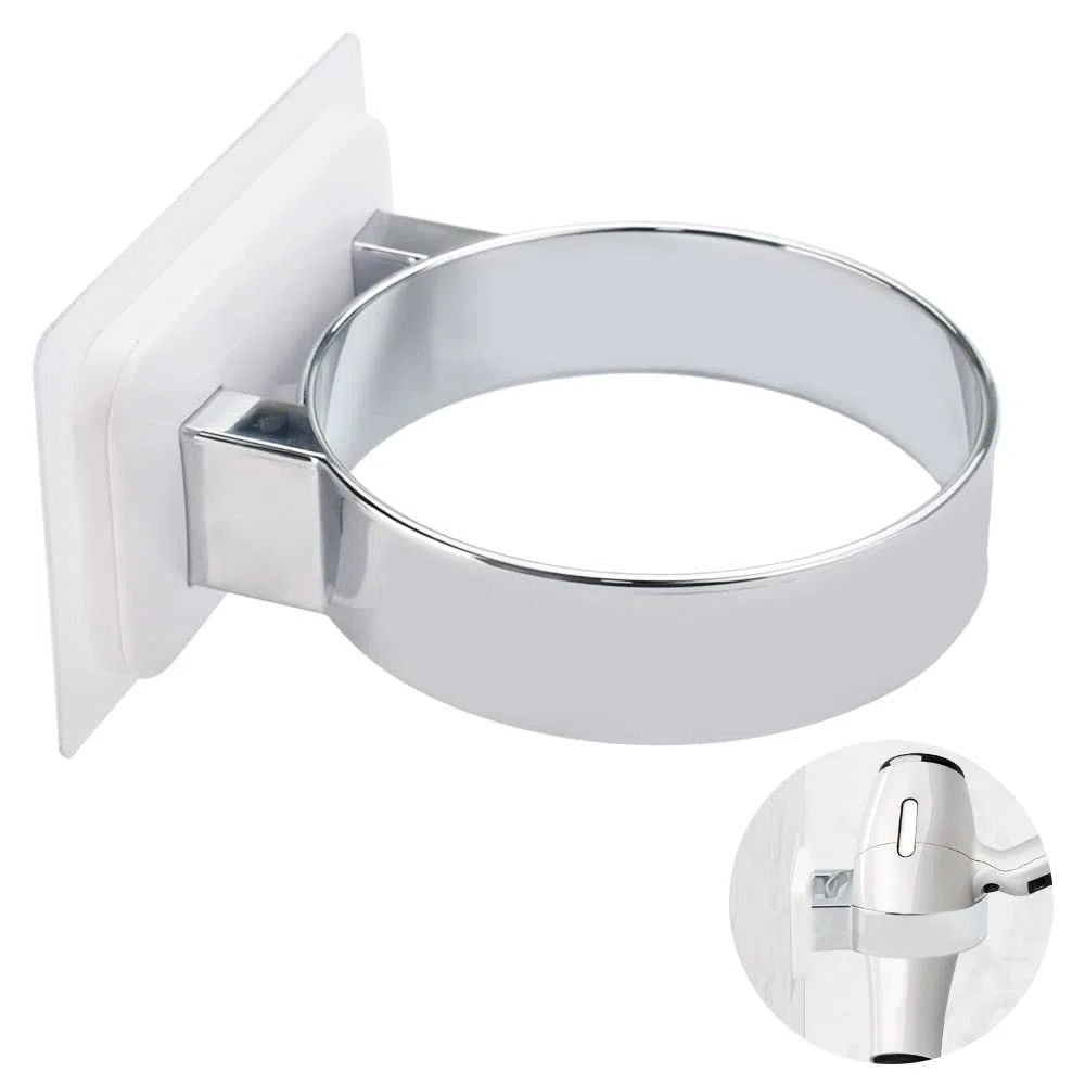 Supporto Asciugacapelli da Parete Autoadesivo in Plastica Porta Asciugacapelli a Muro Bagno Universale Senza Perforazione per Riporre l'Asciugacapelli - Carico Massimo 3 kg， Diametro 85 mm