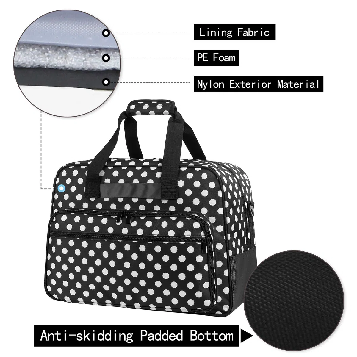 Yarwo Borsa per Macchina da Cucire, Borse da Trasporto per Macchina da Cucire Adatto per la Maggior Parte delle Macchine da Cucire Universali, con Imbottitura e Fondo Antiscivolo, Nero Puntino
