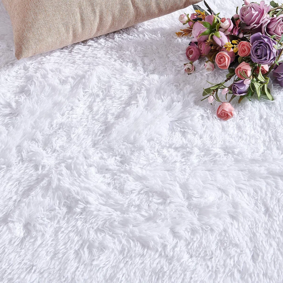 Tappeto Salotto Pelo Lungo Soggiorno Morbido Tappeto Camere da Letto Moderno Peluche Grande Antiscivolo (Bianco, 80 * 120cm)