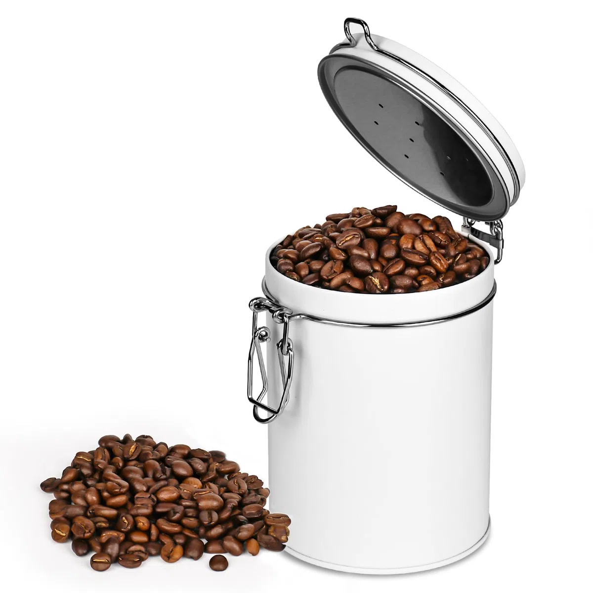 Barattolo per caffè ermetico in acciaio inox 450ML con valvola di scarico, in acciaio inox, per caffè, tè, noci, cacao, bianco