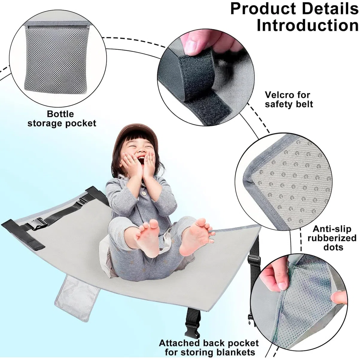 Poggiapiedi aereo per bambini, lettino da viaggio, pieghevole, Airplane Footrest for Kids, allungamento del sedile, per viaggi in volo a breve distanza