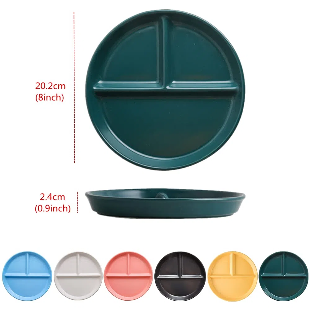 Piatto 3 Scomparti Ceramica, Piatto Diviso Dieta per Adulti, Piatti per Snack, insalata, Dessert, Spaghetti, Bistecca (8 Pollici)