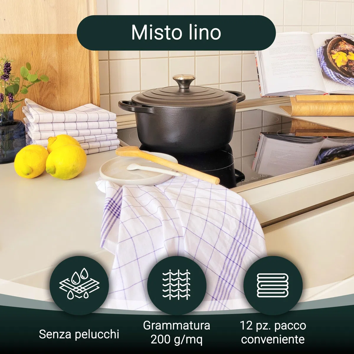 ZOLLNER 5 strofinacci, 50% cotone e 50% lino, 50x70 cm, blu