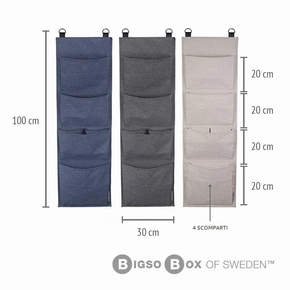 Bigso Box of Sweden Portaoggetti da appendere a porta e parete – Organizer da parete con 4 scomparti per scarpe, accessori e molto altro – Organizer bagno da appendere in poliestere e cartone – beige