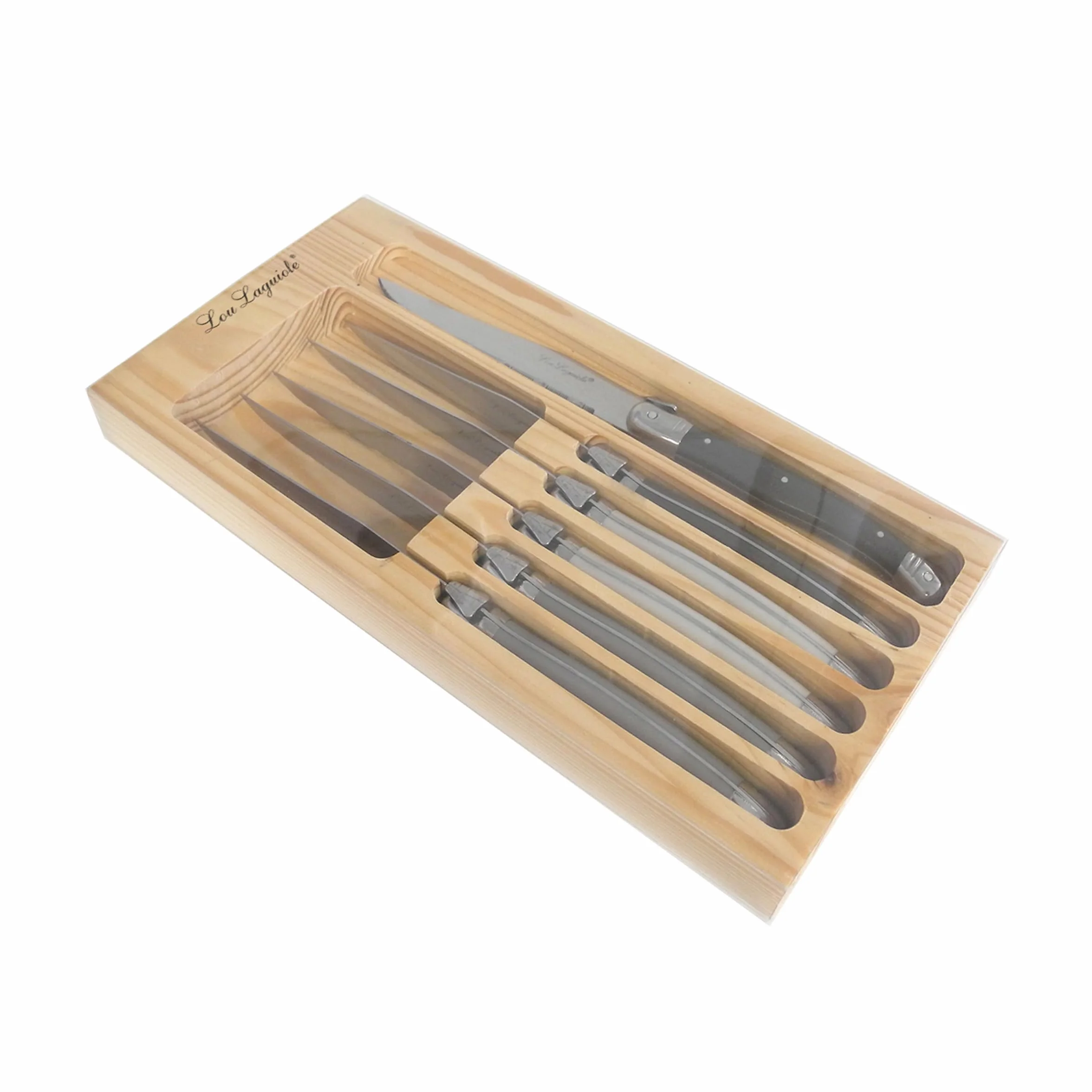 LOU LAGUIOLE - Set di 6 coltelli da bistecca - Tradition - 18/0 acciaio inox, finitura lucida - Lunghezza 23 mm - Colori variegati