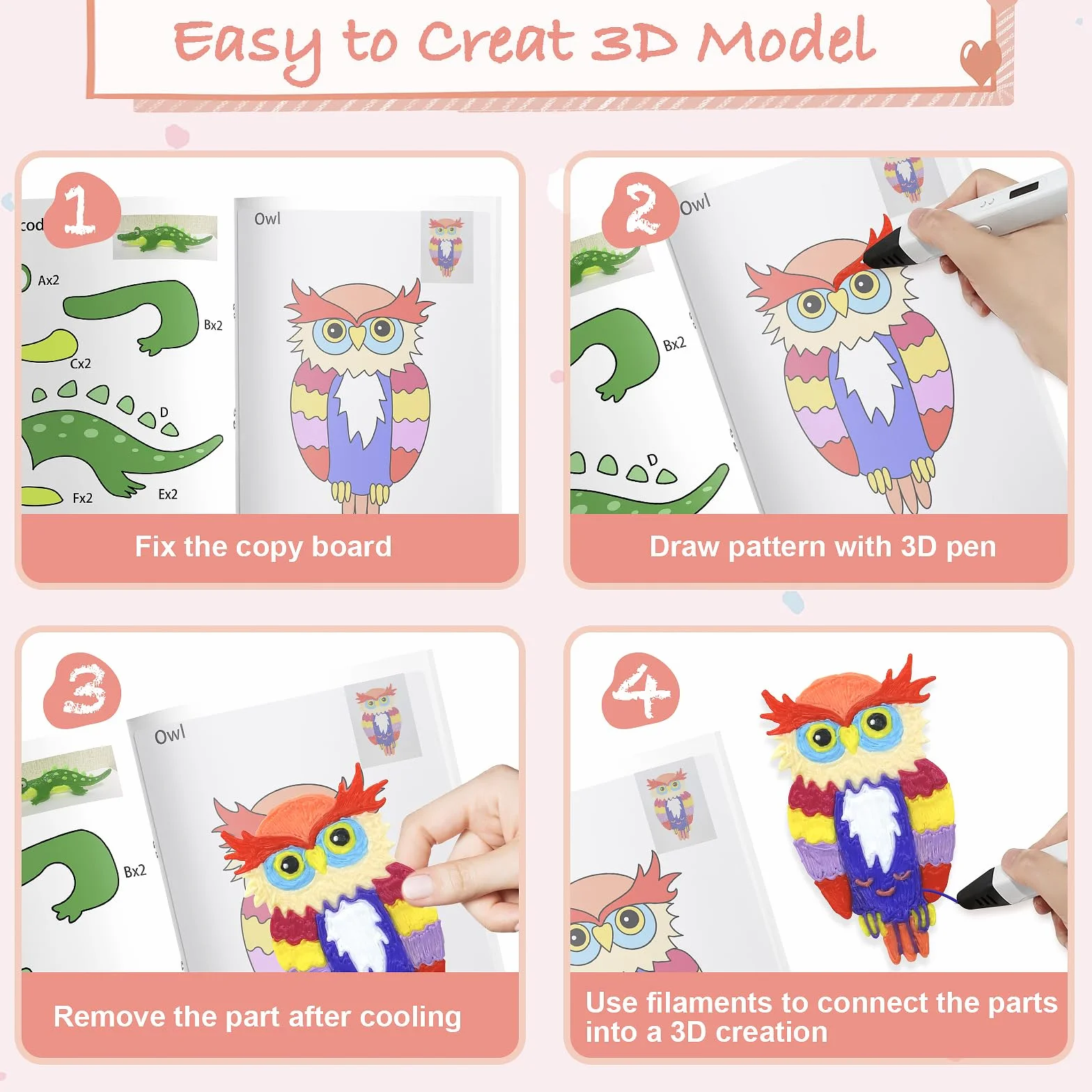 SONGTIY Libro da disegno 3D, 40 modelli riutilizzabili per graffiti, stampini creativi con piastra in PVC per principianti e artigiani, idee regalo fai da te per Natale e compleanni