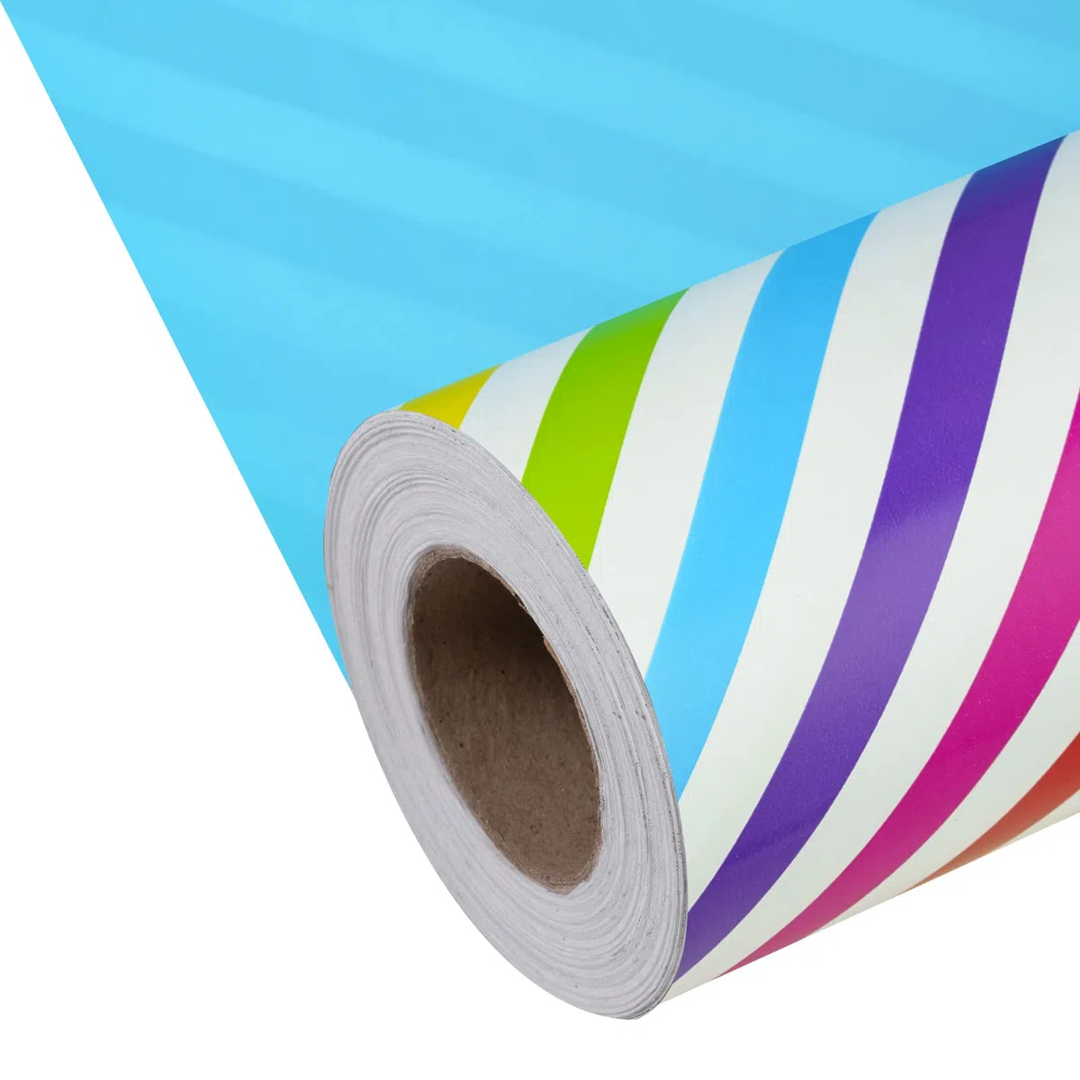RUSPEPA Carta Da Regalo Reversibile - Mini Rotolo - 43,2 Cm X 10 M - Strisce Arcobaleno E Design Blu Solido Per Compleanni, Festeggiamenti, Baby Shower