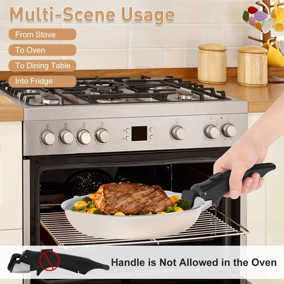 Manico rimovibile per padella anti-scottatura manico staccabile installazione a scatto pinza di ricambio per cucina, campeggio, picnic (nero)