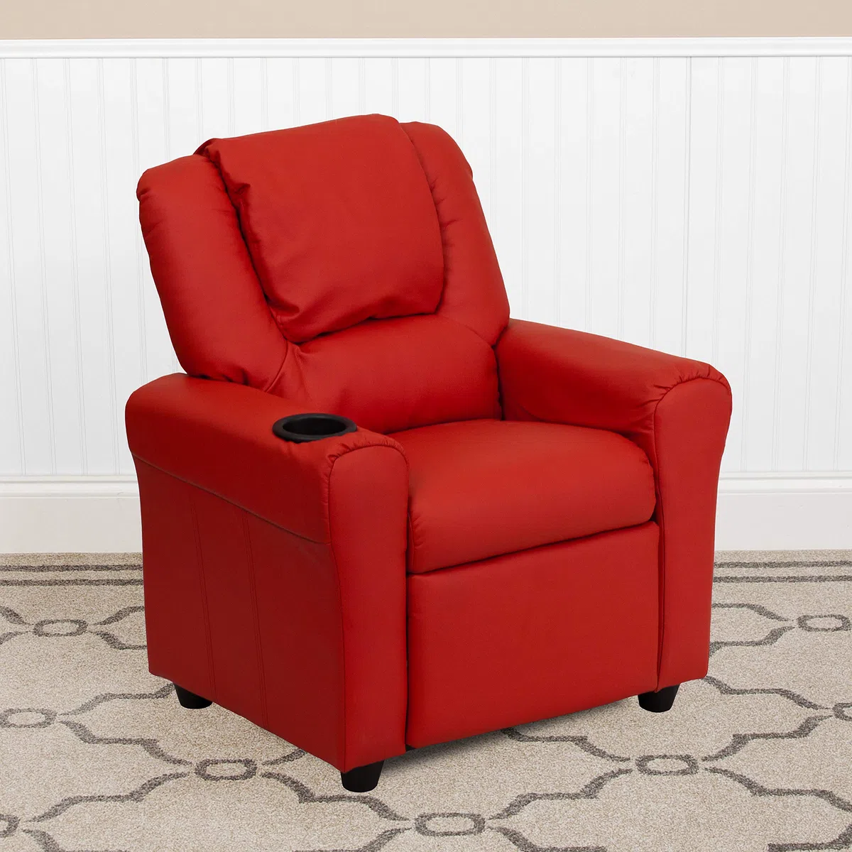 Flash Furniture Contemporary beige vinyl Kids Recliner with Cup Holder e poggiatesta Red