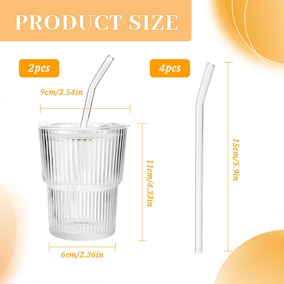 Pavlleen 2 Pezzi Bicchieri da Acqua in Vetro 400ml con Coperchio e Cannuccia, Bicchiere Vintage per Frullato, Succhi di Frutta, Caffè