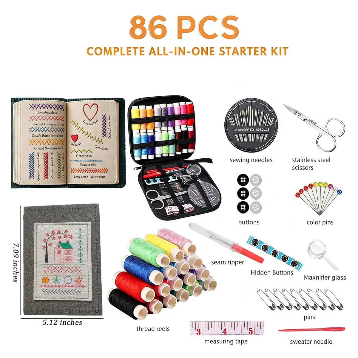 Libro di ricamo per principianti e adulti, set di ricamo fai da te, kit di ricamo con 86 istruzioni, libro di ricamo fai da te ad alta densità, pacchetto di ricamo portatile per gli appassionati (B)