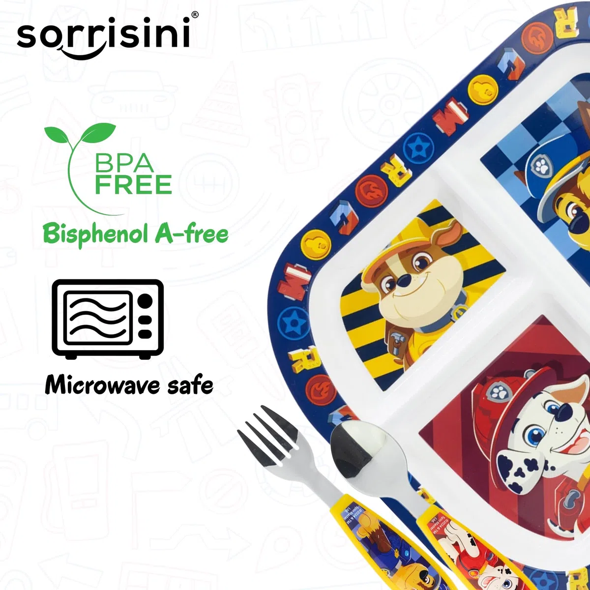 Set di Stoviglie Riutilizzabile Paw, Set Piatti Divisi 3 Pezzi, stoviglie bambini con Piatto, Posate in Acciaio Inox, Piatti in Plastica Adatti per Microonde