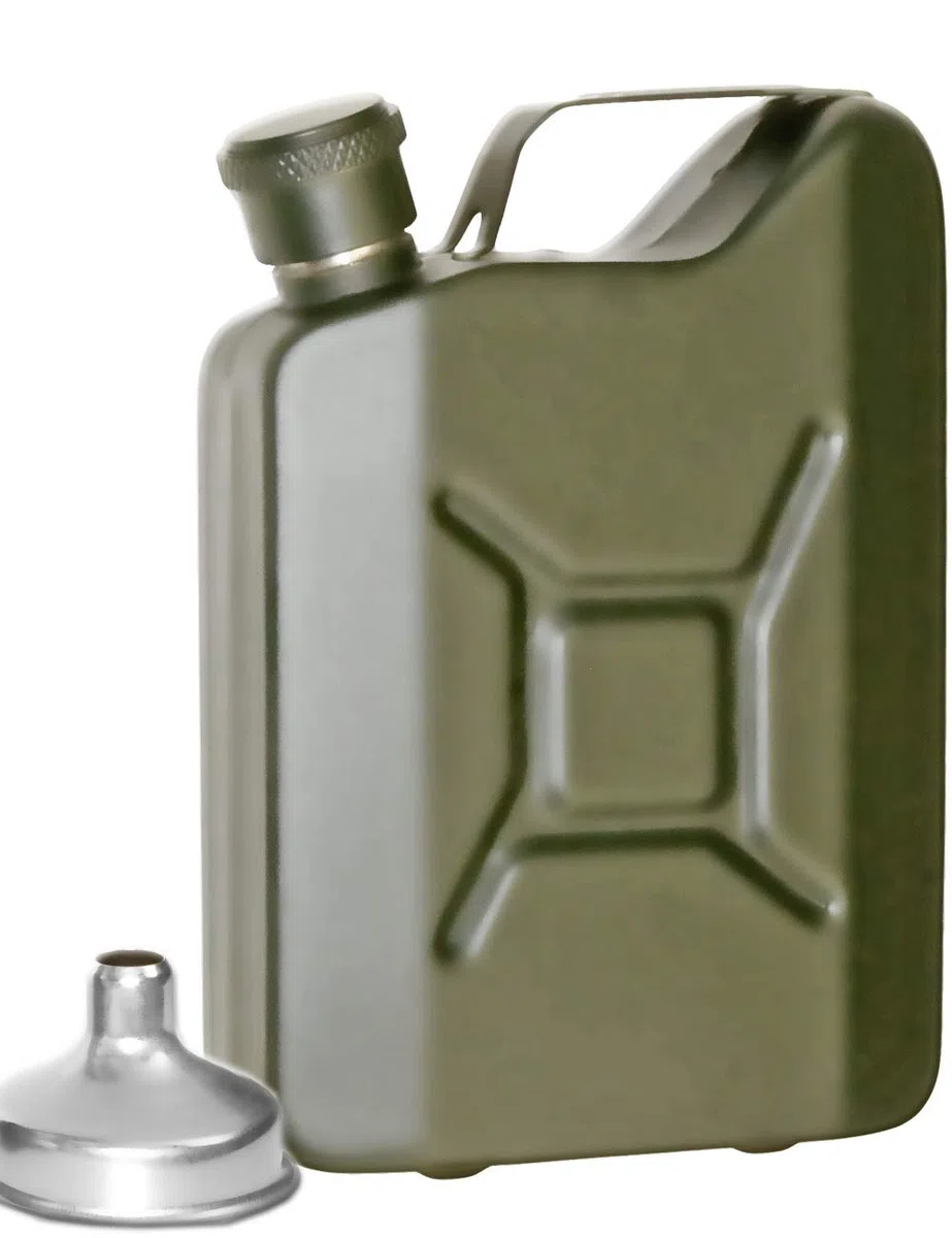 Fiaschetta in acciaio inox Sprit effetto tanica a benzina/bottiglia per whisky e grappa in confezione regalo | 50 ml verde oliva