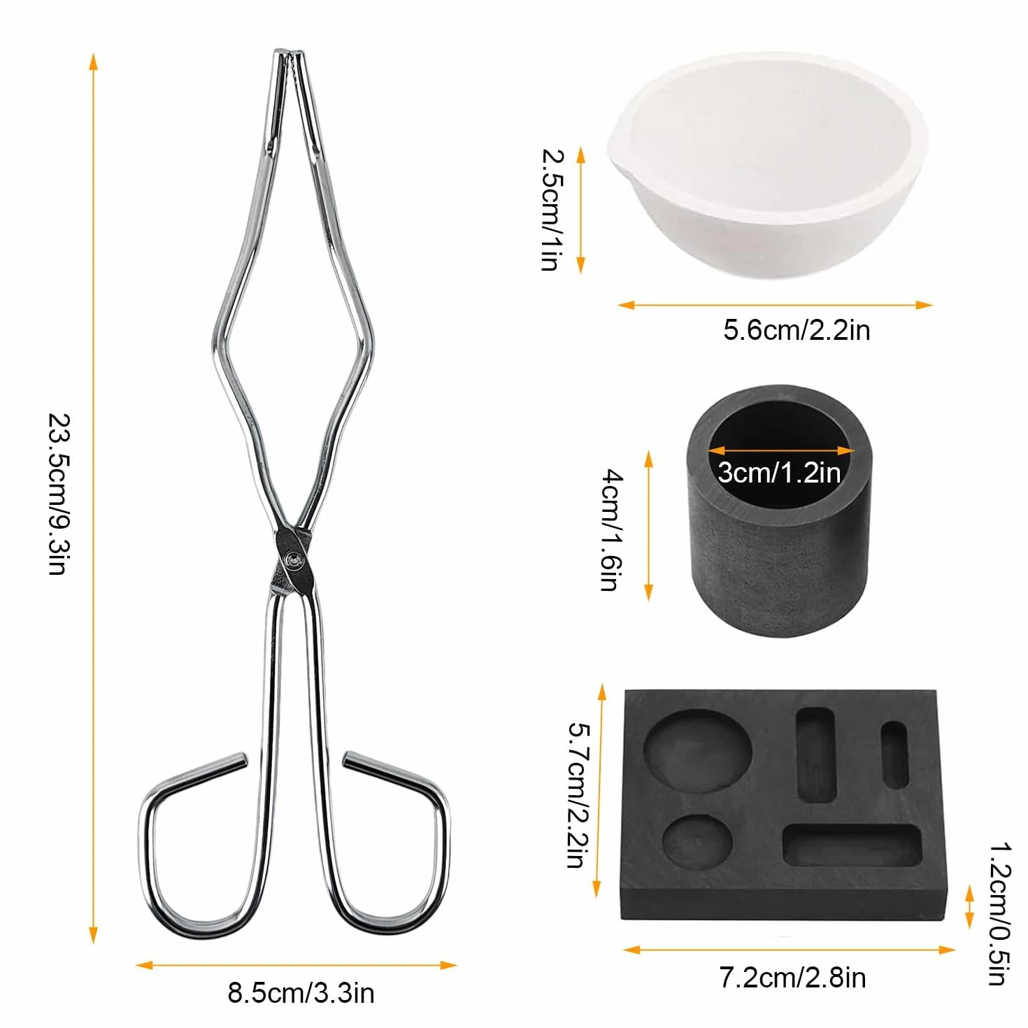 4 Pezzi Set di Crogiolo per Forno Fusione Metalli, Stampo Crogiolo Pinza per Crogiolo, Bowl, Stampo per Piastre in Grafite. Kit Fusione Oro, Argento e Leghe Resistente Alte Temperature