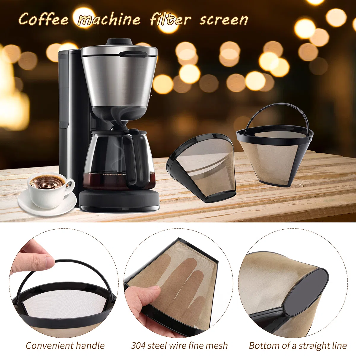 2 Pezzi Filtro Riutilizzabile per Caffè, Filtri Rete Caffè Filtro Universale Permanente Acciaio Inossidabile Riutilizzabile Fine Net con Maniglia per caffè misura 4