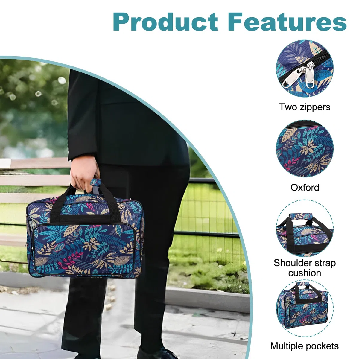 Borsa per macchine da cucire, capacità, 46 x 23 x 32 cm, tessuto Oxford, portatile, tasche multiple, impermeabile, per macchine da cucire, per macchine da cucire, forbici, aghi di misura, borsa
