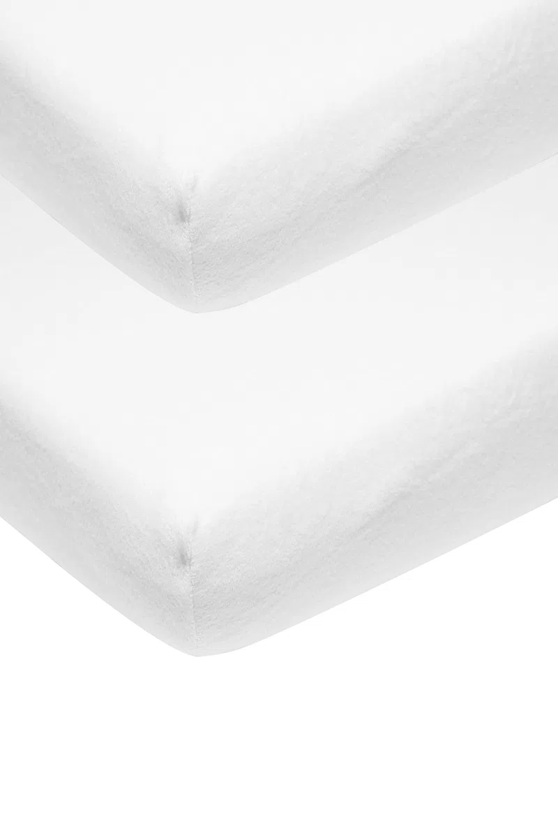 Meyco Baby Uni Molton Stretch lenzuolino 2-pack per il lettino (proteggi-materasso impermeabile, extra elastico e traspirante, materassino in cotone 80%, dimensioni: 60 x 120cm), bianco