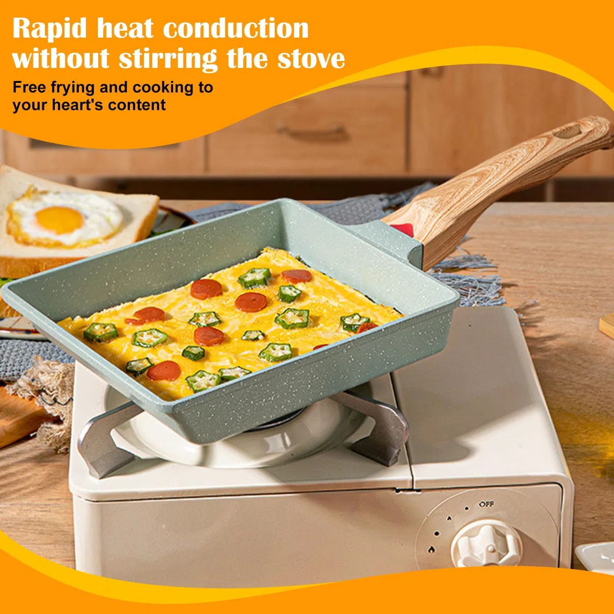 Padella per frittata giapponese, Tamagoyaki con spatola in silicone e pennello, antiaderente per omelette giapponesi, per tutti i piani cottura, verde, 16 x 20 cm