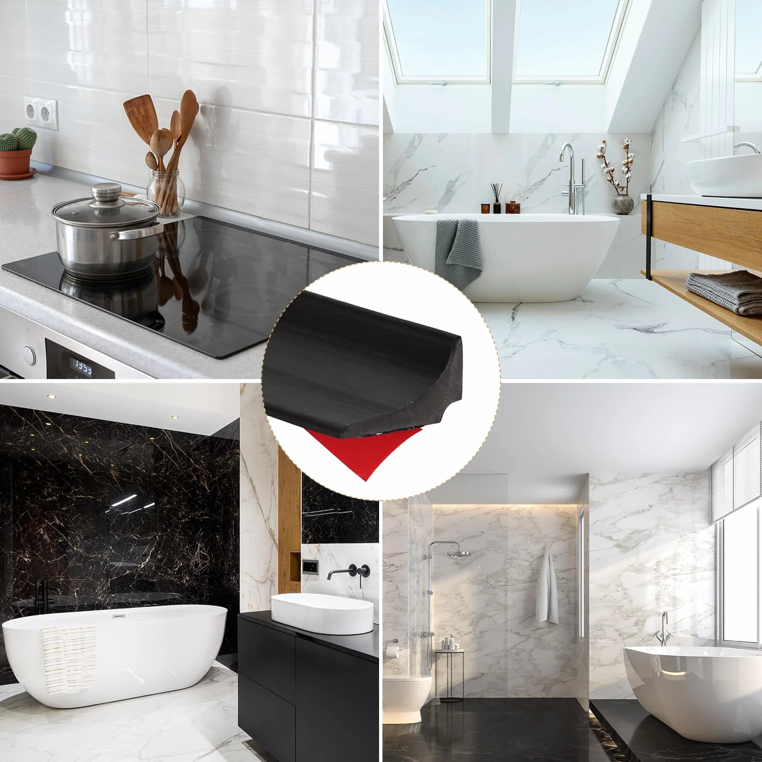 QUARKZMAN Acqua Barriera per Lavandino, 39 Pollici Acqua Tappo Doccia Barriera blocknte Disponibile per Lo Spazio Tra Cucina Piano Lavoro Lavabo e Piano Cottura, Nero