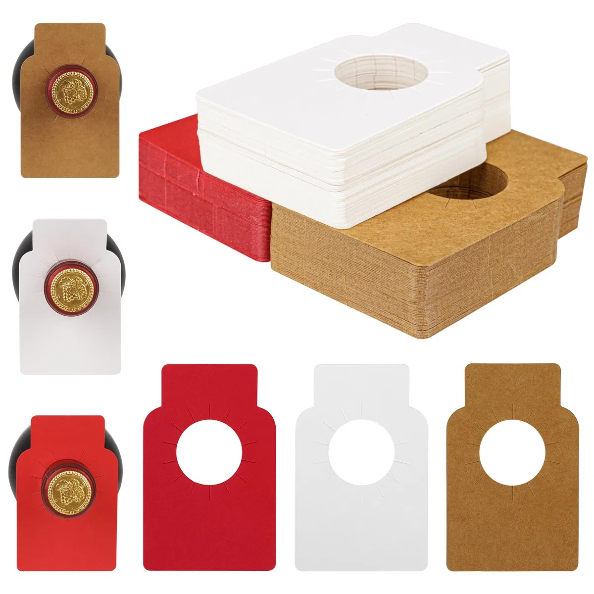 Salbsever 150 etichette di carta per bottiglie di vino, etichette per cantine di 3 colori, pennarelli riutilizzabili da appendere per portabottiglie di vino, etichette rosse su entrambi i lati per