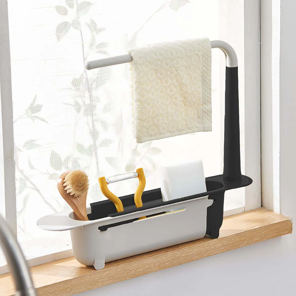 Porta Spugne Lavello Cucina 32-38CM Scalabile Porta Spugna Cucina Lavello Organizer Lavello Cucina Portaspugne per Lavello Cucina Porta Spugne Cucina per Disporre Stracci Spugne (Nero)