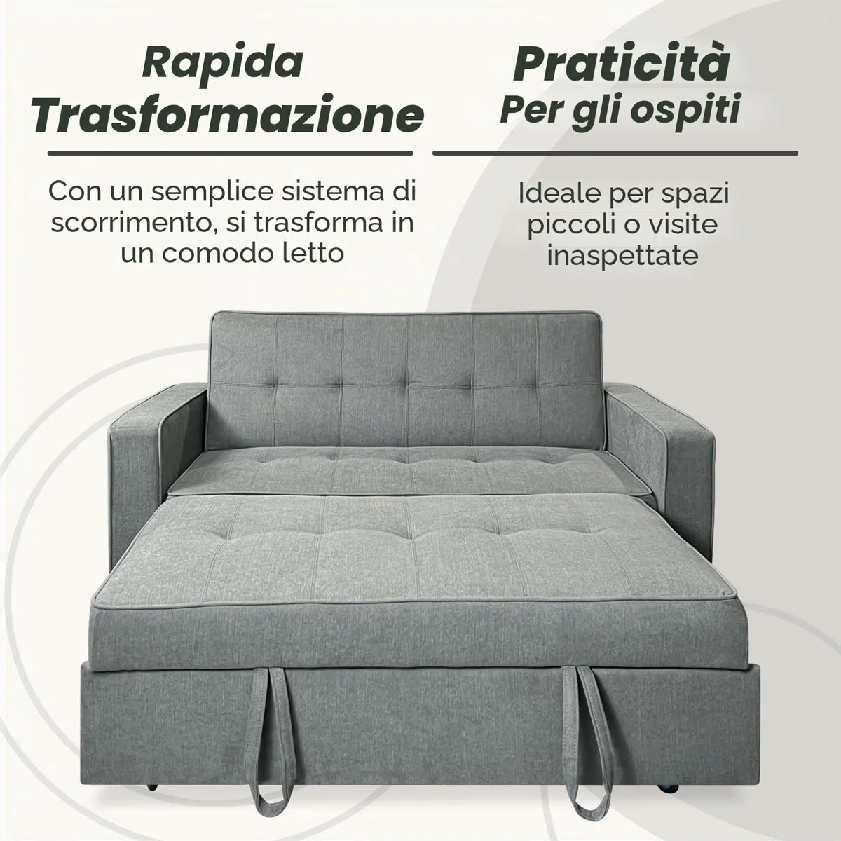 Somnia Descanso - Divano letto a 2 posti modello Volga, design moderno ed elegante | pratico e funzionale, con braccioli, grigio