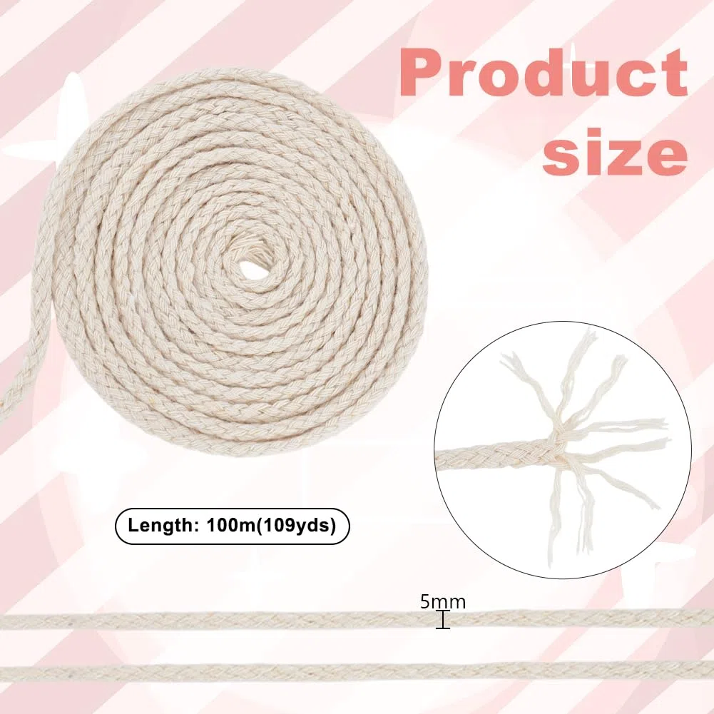 PH PandaHall 100m Corda di Cotone Macramè 5mm Filo di Cotone per Uncinetto, Cordoncino per Macramè Beige Naturale per Lavori Artigianali Arazzi Cucito Cuscini Maglieria Decorazioni