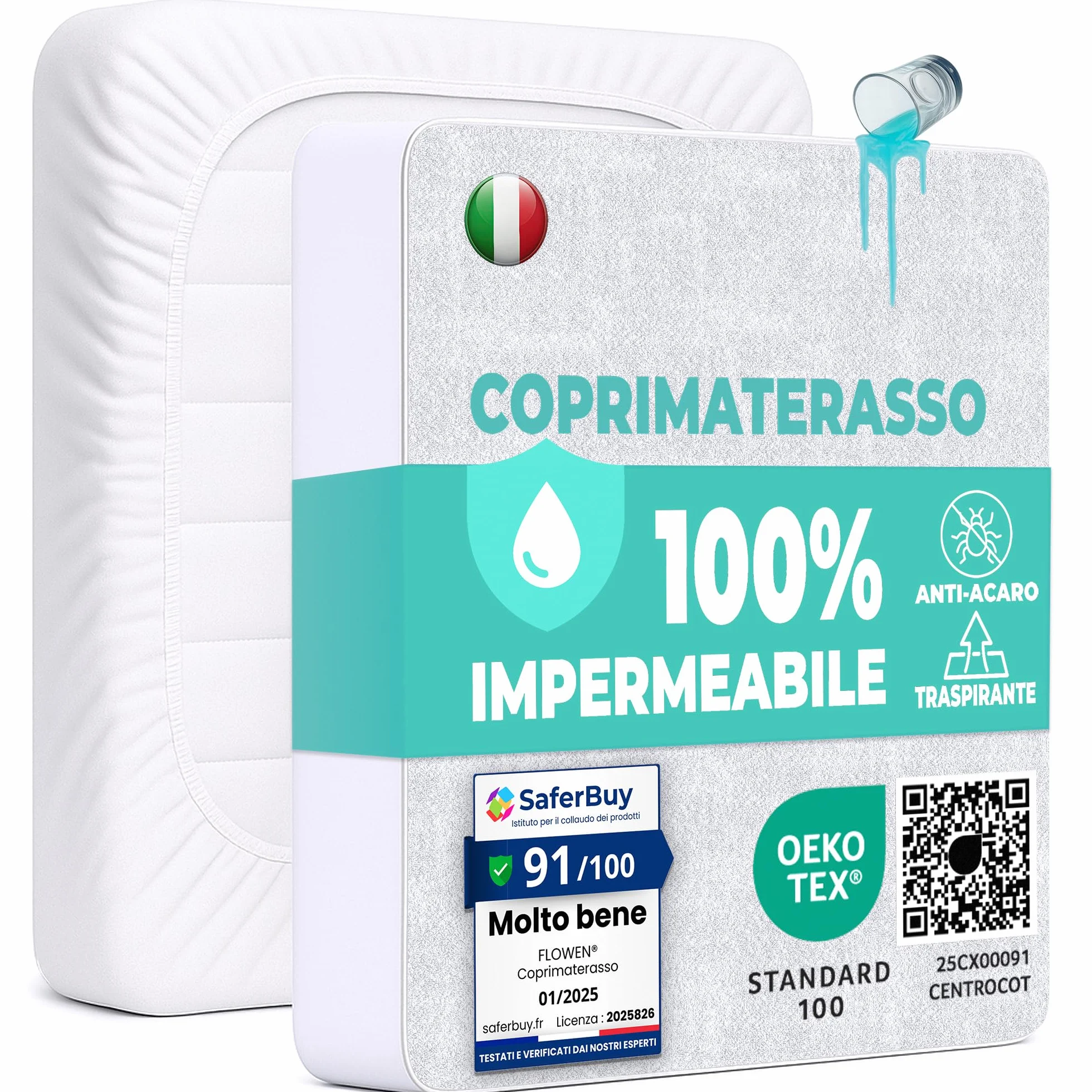 Coprimaterasso Matrimoniale Impermeabile 160x200 cm Lenzuolo con Angoli Bianco Cotone Microfibra Protezione Letto Salva Materasso Traspirante Anallergico Lavabile