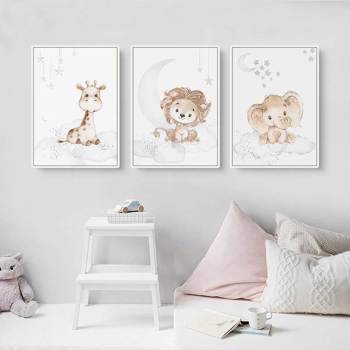 EXQULEG Set di 3 poster per camerette dei bambini, motivi: coniglietto, giraffa, animali, senza cornice, per ragazzi e ragazze (A30 x 40 cm)