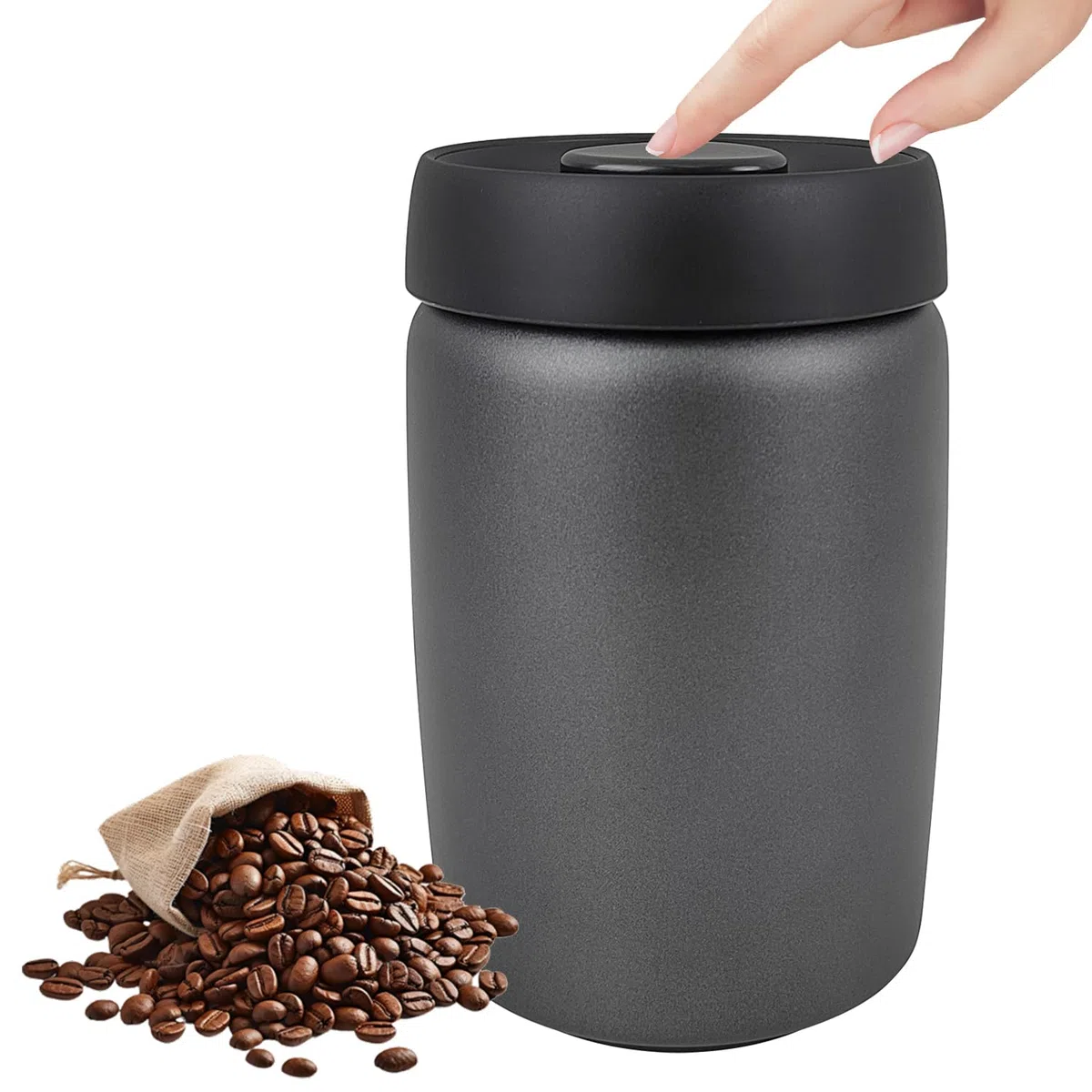 Barattolo per Caffè, Tarro da 1,2L Ermetico in Acciaio Inox con Tappo Sotto Vuoto, Vuoto con Un Solo Pulsante per Conservare la Frescura, per Conservare Grani di Caffè, Tè, Noci, Cacao