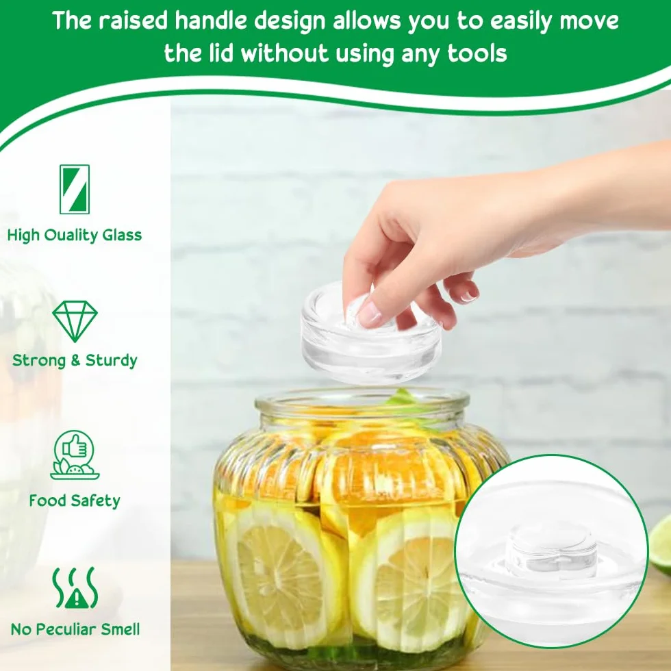 LPAMABA 5 Pesi di Fermentazione Ø 7 cm, Pesi Fermentazione Pesi in Vetro per Barattoli A Bocca Larga, Barattoli per Decapaggio, Crauti, Kimchi 7x2,5 cm (Trasparente)