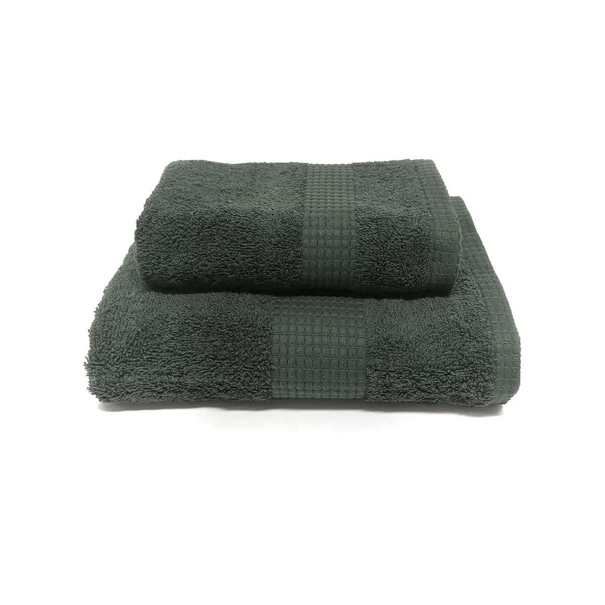 Jenny Sesal Set di asciugamani - 1 asciugamano viso e 1 ospite The Colors Luxury – asciugamani in tinta unita- 100% Cotone- Spugna di alta qualità peso 450gr/mq (Verde Pino)
