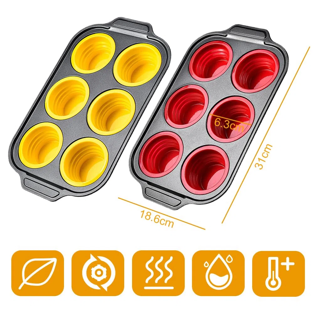 FOGARI 2 mini teglia per muffin, in acciaio al carbonio, 31 x 18 cm, rivestita, per 12 muffin, per tazze di carta, muffin (rosso e giallo)