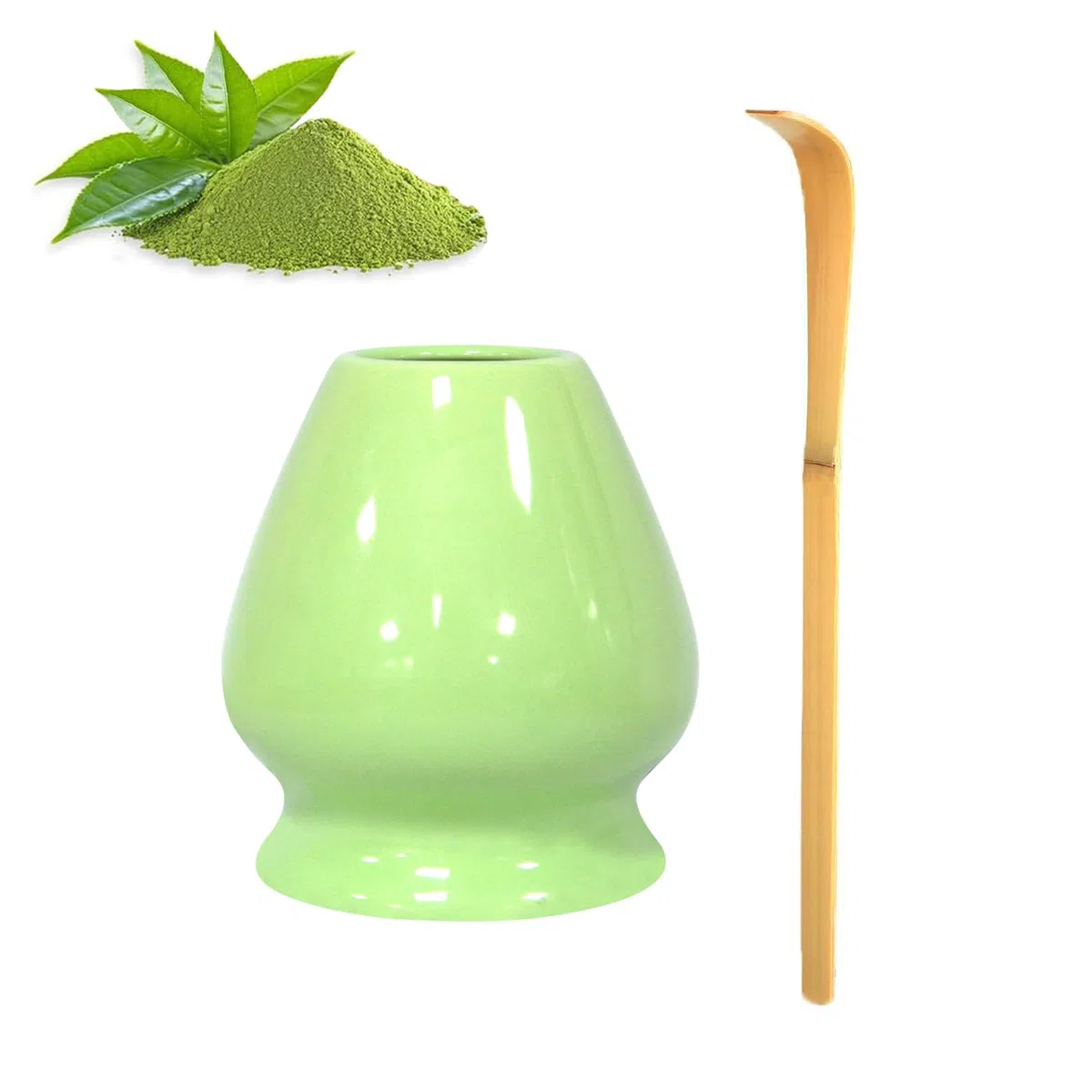 Matcha, supporto per scopa Matcha con cucchiaio, supporto per frusta in ceramica, 2 pezzi Chasen Matcha (verde chiaro)