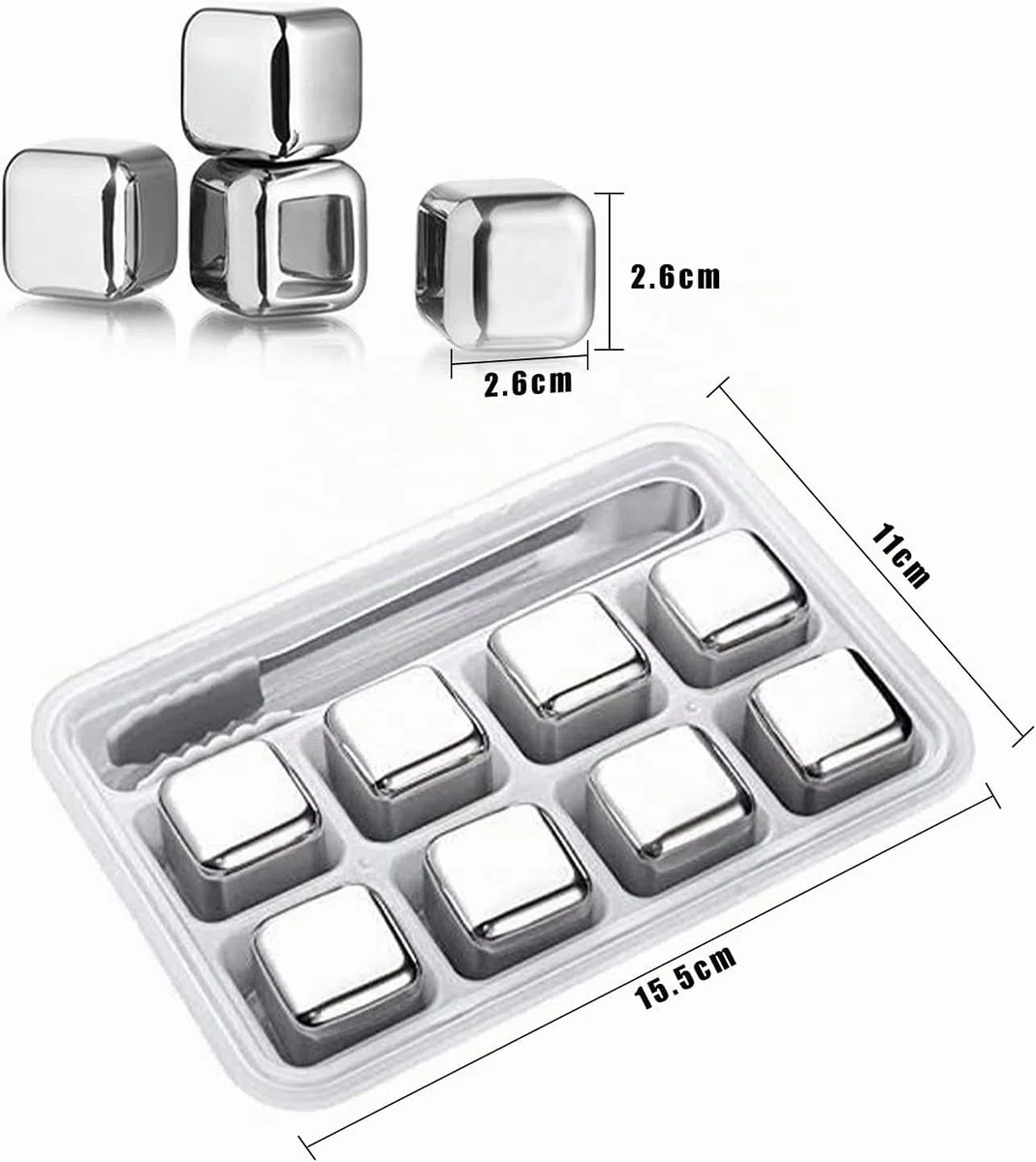 8 cubetti di ghiaccio riutilizzabili in acciaio inox, adatti per alimenti, in acciaio inox, pietre di ghiaccio, accessori per bar, cocktail, rocce di gin