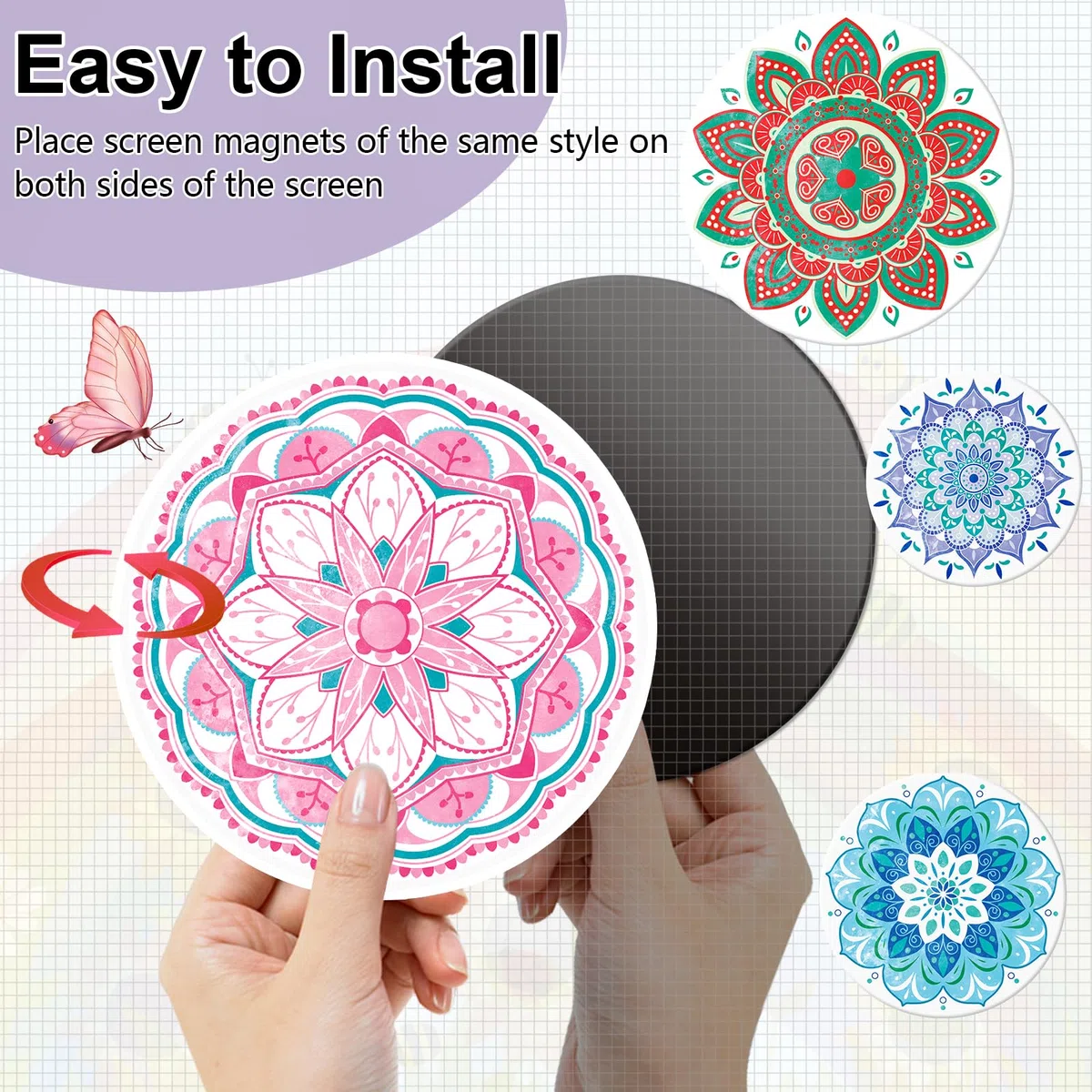 JSRQT Magneti Flessibili Decorativi Mandala Screen Door Decals Magneti per Finestre Doppia Faccia Magneti Porte a Schermo Magneti per Zanzariera Schermo Protezione Magnetica Calamita Zanzariera
