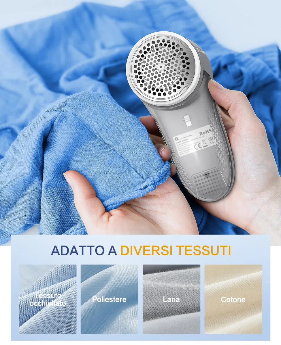 BEAUTURAL Leva Pelucchi Elettronico, Levapelucchi Ricaricabile tramite USB-C, con 6 Lame, Rimuove Pelucchi, Pallini e Pilling da Indumenti, Maglioni e Tessuti d’Arredo