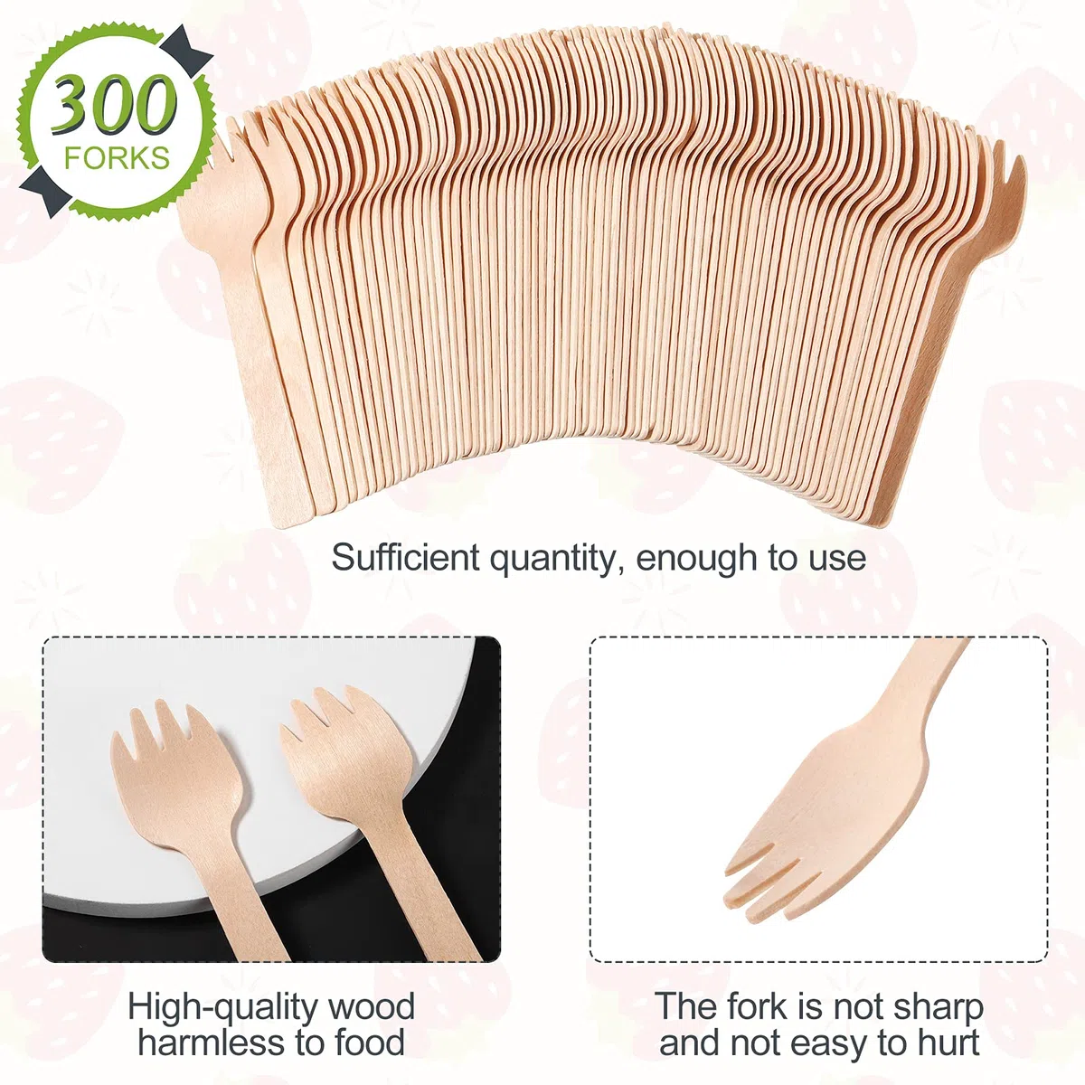 300 Pezzi Forchette di Legno Mini Forchette Usa e Getta Piccole Forchette Antipasto Posate Mini Utensili Forchetta per Torta per Carnevale Compleanno Festa, 4 Pollici (300)