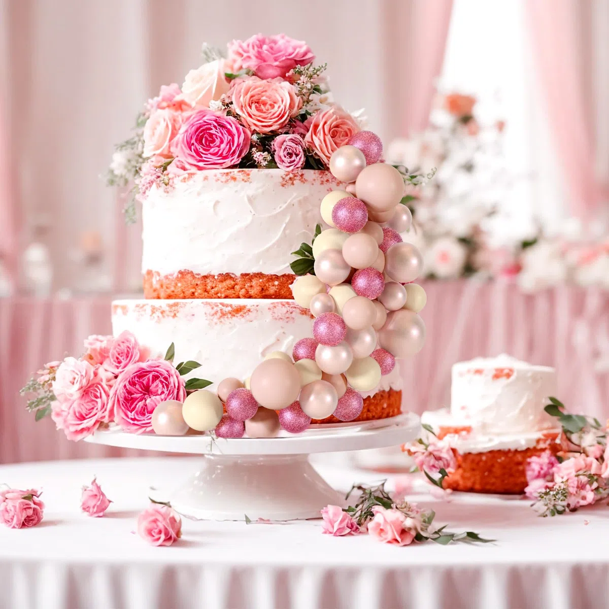 48 Pz Palline Cake Topper Decorazioni Schiuma Cupcake Topper Palline Decorazioni per Torta Compleanno per Feste di Compleanno Anniversario (Rosa Glitter, Oro Rosa, Marrone Chiaro, Albicocca)