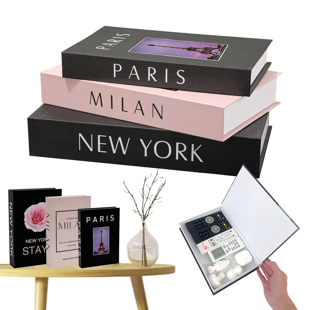 3 Pezzi Libri Decorativi per Arredamento, Scatola Portaoggetti Set Libri in Finto Impilata per Decorazione per Decorazione Domestica, Tavolini da Caffè, Arredamento per Casa Home Decor