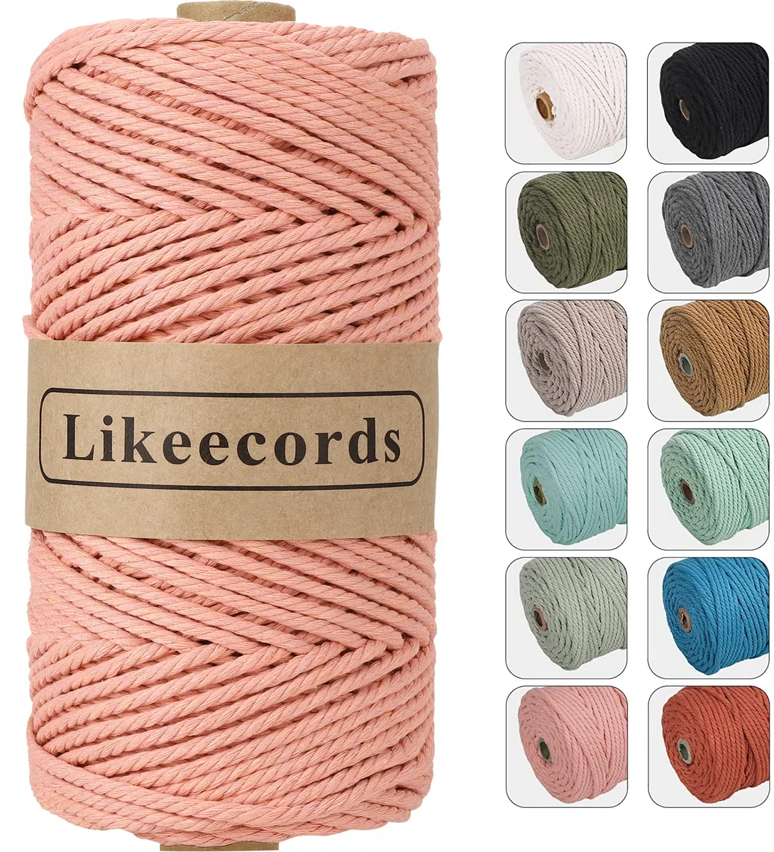 Likeecords macrame corda 4mm x 100m,filo macrame,cotone macrame,filo di cotone per borse all uncinetto per Appendiabiti per Fiori, Home Decor (farina di carne)