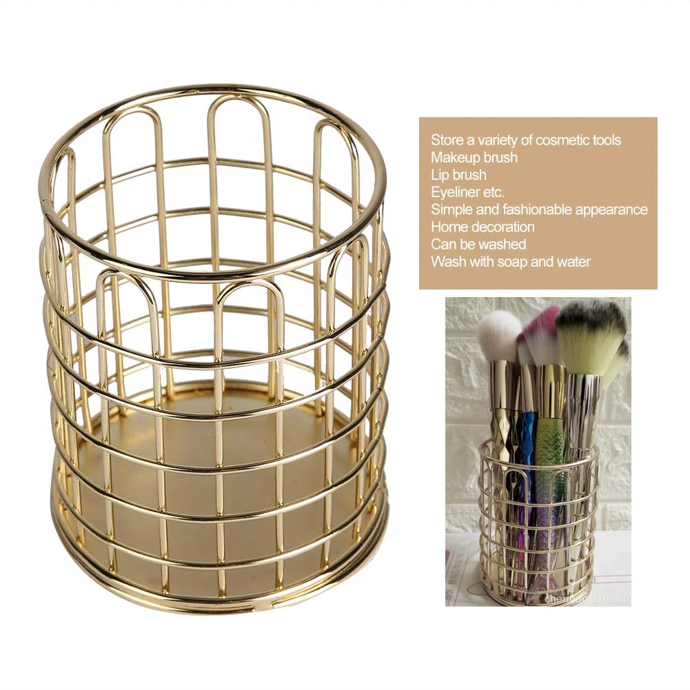 Fyearfly Espositore per cosmetici, portaspazzole multifunzionale per cosmetici, portaoggetti per matita per sopracciglia, espositore per bagno, camera da letto, casa, ufficio (oro di lusso)