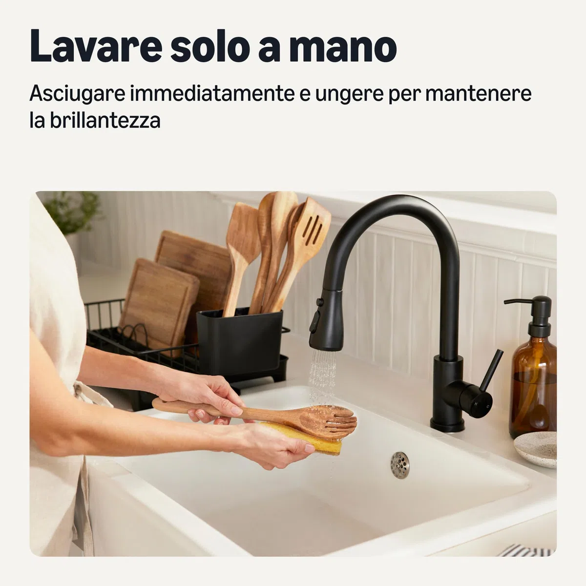 Amazon Basics - Utensili da Cucina in Legno, Set di 6 Pezzi, Legno di Acacia, Pre-Trattati con Olio, Sicuri per l’Uso con le Pentole