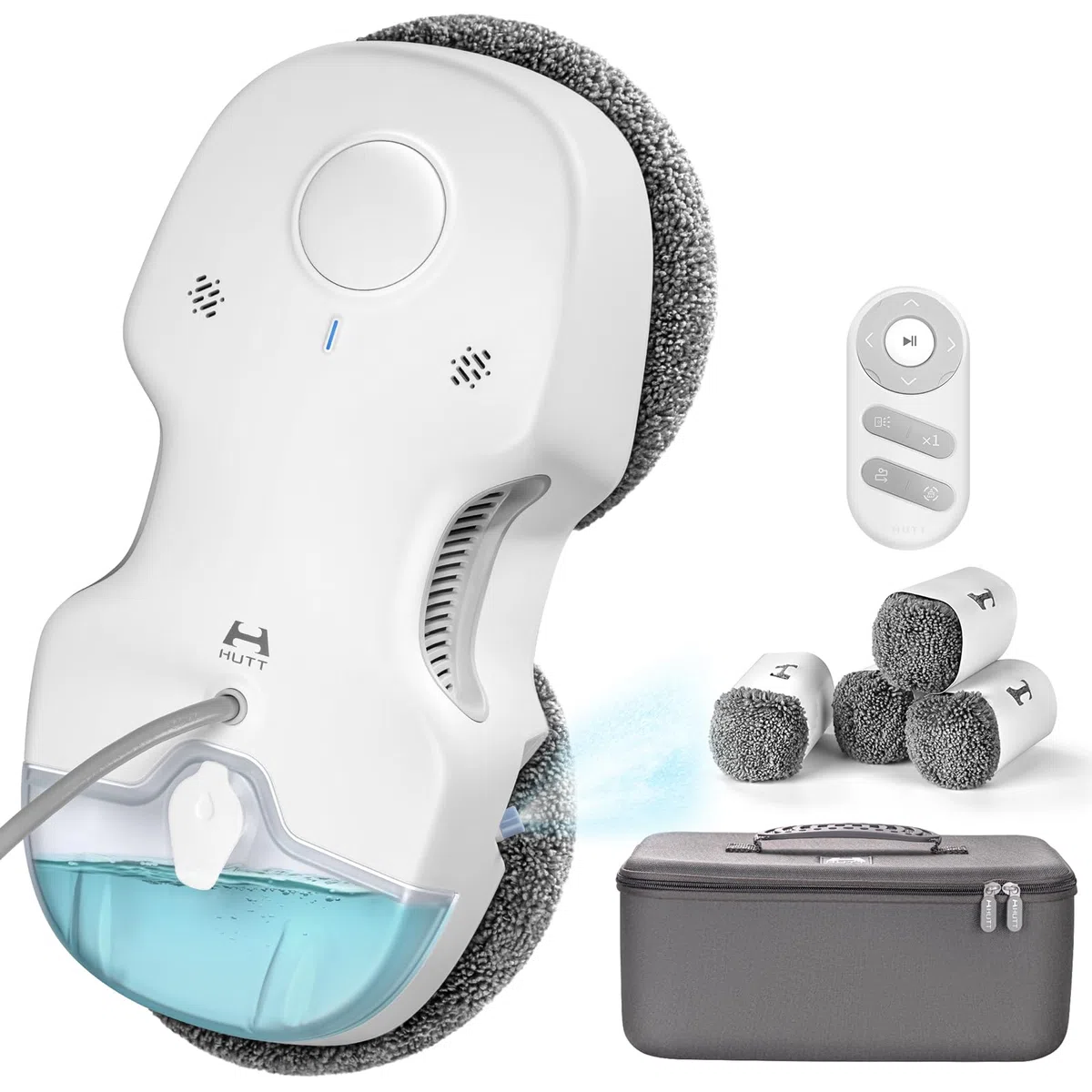 HUTT C65 Robot Lavavetri Finestre con Serbatoio, Robot Lava Vetri Elettrico a Pulizia di Lava con Telecomando, 3800Pa, Acqua Spruzzo, Funziona su Tutte Le Superfici Liscie, con 10pcs Panno, Valigia